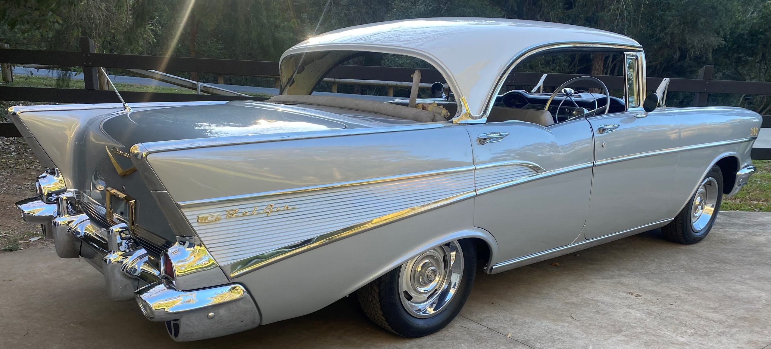 1957 Chev Bel Air 4dr - Silver and White for Hire Gold Coast